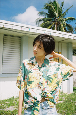 果核宇宙自制夏威夷威基基海滩椰子树美式复古衬衫