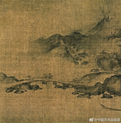 【 宋 佚名 《秋溪待渡图》 】册页，绢本，浅设色，29×54.5cm，台北故宫博物院藏。