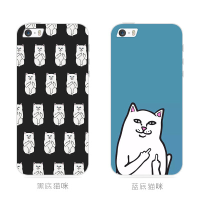 蓝底猫咪 iphone5siphone6s plus硅胶iphone7 plus手机壳保护套