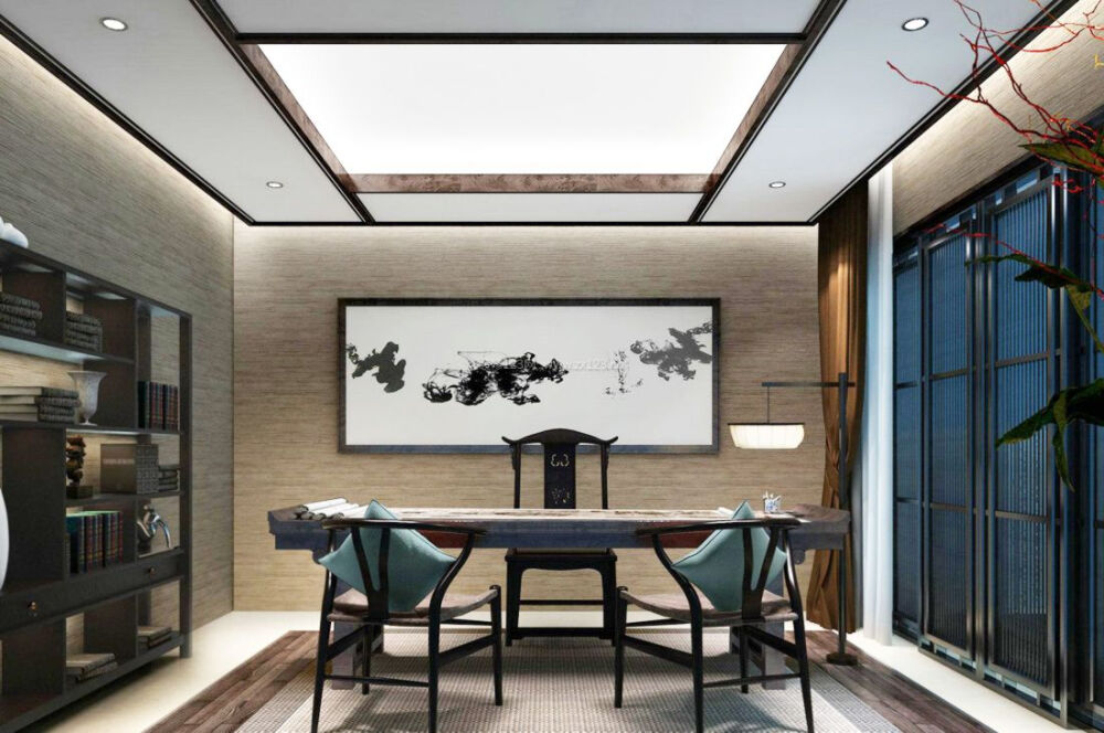 2017书房新中式元素图案装修效果图欣赏