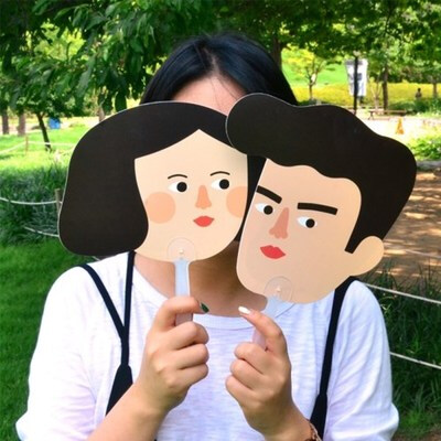 韩国正品jamstudio创意卡通人脸造型情侣摇扇夏清凉便携手拿扇子