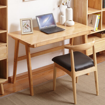 北欧纯全实木书桌组合带双抽屉现代小户型日式写字台办公电脑桌子