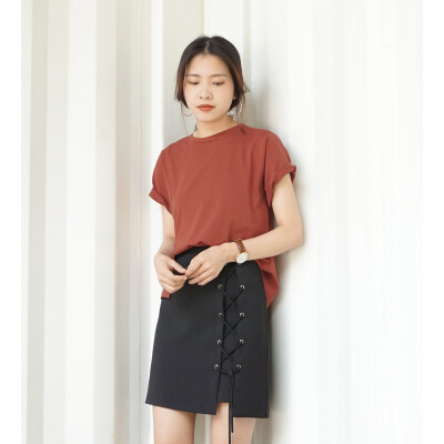 2017夏季韩版纯棉T恤女 修身不规则圆领套头打底短袖百搭上衣白