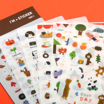 动物游园会可爱手账本装饰贴纸 PVC透明贴纸小动物小树贴纸6张入