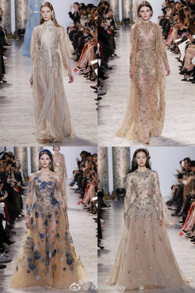 Elie Saab Haute Couture S/S 2017。 轻盈的薄纱雪纺，华丽的刺绣钉珠，古典又奢华的美。 ​​​