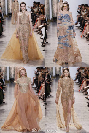 Elie Saab Haute Couture S/S 2017。 轻盈的薄纱雪纺，华丽的刺绣钉珠，古典又奢华的美。 ​​​