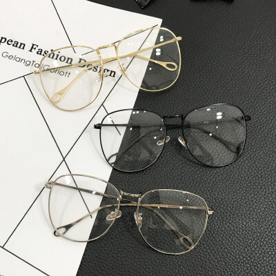 韩国复古文艺小清新细框眼镜女百搭潮流可爱圆形眼镜架平光眼镜