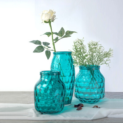 漫喵清新蓝色水立方玻璃花瓶插花瓶植物花瓶摆设玻璃器皿