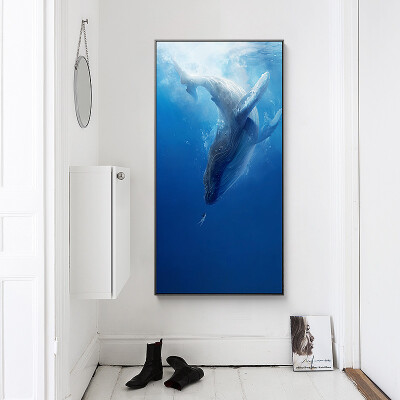 仟象映画 玄关装饰画竖版动物海洋地中海走廊过道挂画壁画蓝色