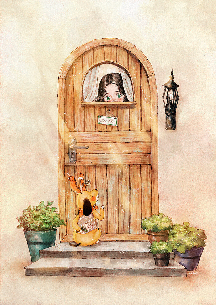 谁在敲门呢？ ~ 来自韩国插画家Aeppol 的「森林女孩日记-2017」系列插画。