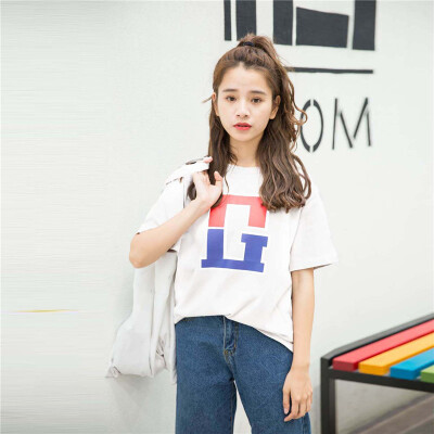 2017夏季新款韩版学生字母印花短袖T恤女宽松百搭打底衫上衣ins