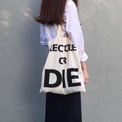 recycle or die字母帆布包休闲英文字母印花帆布购物袋薄厚款布袋
