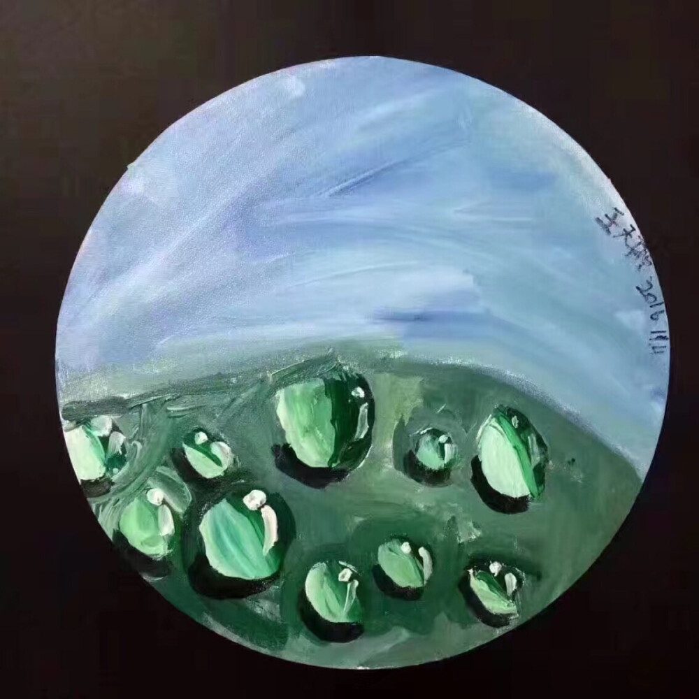 8岁孩子画的,一颗颗晶莹剔透的小水珠,太有质感了!