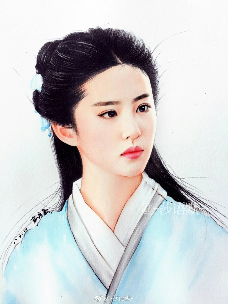 彩铅画刘亦菲赵灵儿莎语默作品