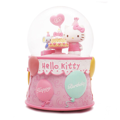 台湾雪花水晶球灯光音乐盒Kitty生日快乐八音盒女生生日礼物jarll