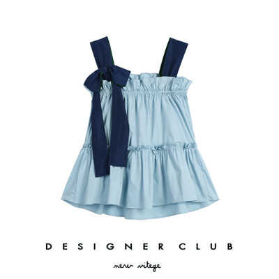 Designer club / 自制 撞色褶皱A摆气质蝴蝶结装饰背心上衣女S629