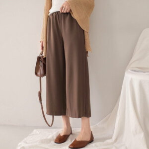 夏天穿的松紧腰侧边开叉的九分阔腿裤宽松高腰休闲裤