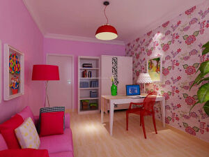 现代时尚风格书房壁纸背景墙装修效果图