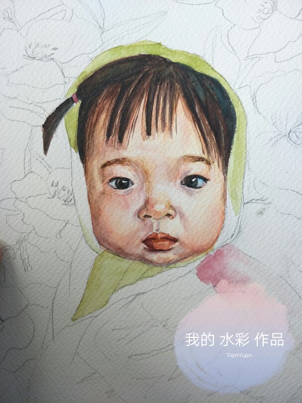 我漂亮的大姑娘！妈妈给你画的第一张肖像画！作为一周岁礼物，希望你健康快乐的成长！