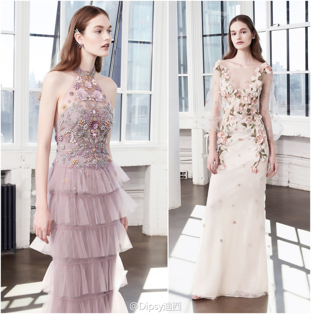 Marchesa Notte F/W 2017｜在为奥斯卡女明星日夜赶制红毯华服的间隙，设计师及团队完成了这季年轻浪漫的副线系列～没有主线那般珠光宝气花团锦簇，却也是仙气满溢～