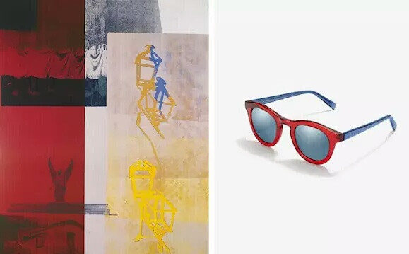 互联网眼镜品牌 Warby Parker 推出了 Robert Rauschenberg 胶囊系列。把波普艺术家 Robert Rauschenberg 在 1980 年代发起的社会活动项目 Christened ROCI 中的经典配色元素运用到了镜框配色中去。