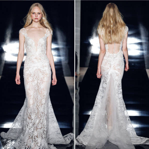 Reem Acra Bridal SS 2017｜这一季设计师选用大量的珍珠刺绣于古董蕾丝和薄纱之上，她形容这次打造的新娘如同“暗夜里的明珠”般高贵无暇璀璨夺目。 ​ ​​​