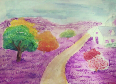 『水粉』紫色的山谷