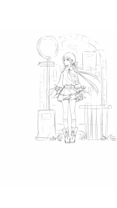 初音未来 双马尾 萌妹 黑白 壁纸 插画 动漫素描