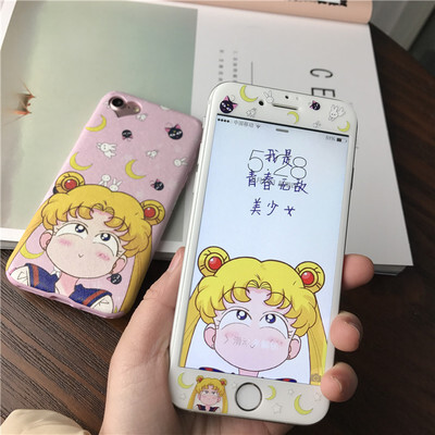 美少女战士iphone7plus手机壳苹果7/6s全包硅胶套挂绳6plus钢化膜