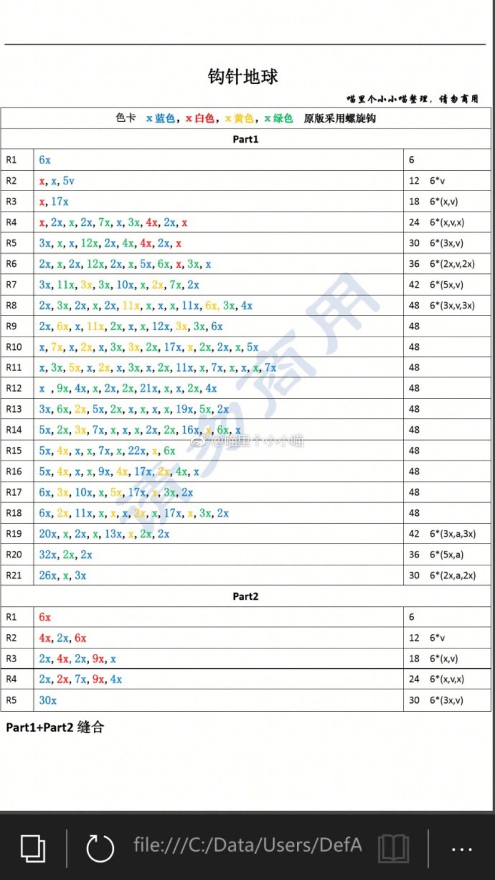 地球3−文字版图解，不太直观，部分颜色针数不对