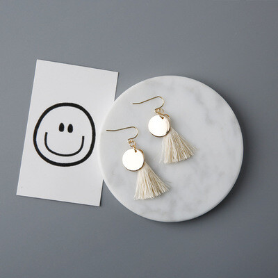 日韩手作 金属迷你奶白色小流苏耳环 清新甜美气质百搭小耳坠耳饰