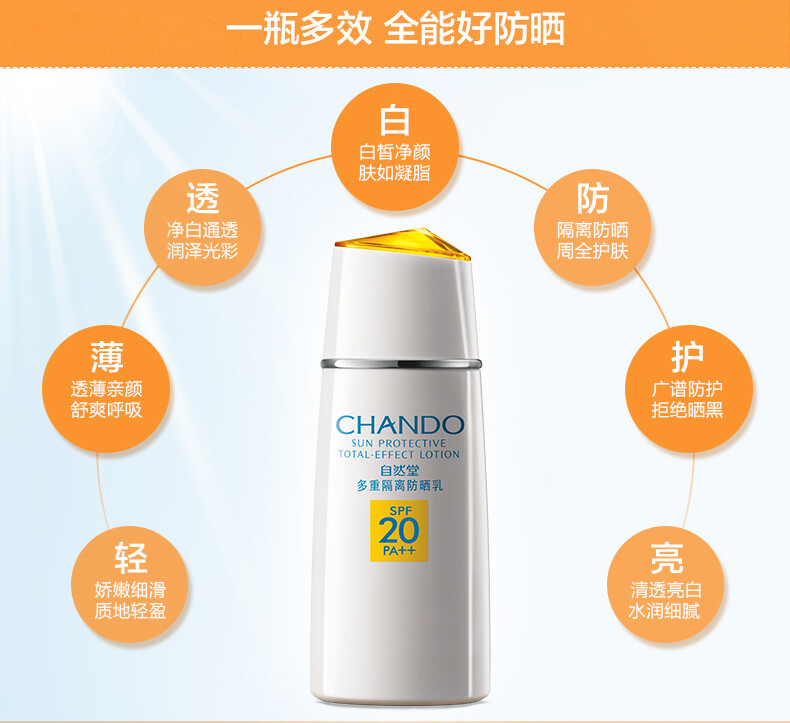 自然堂 多重隔离防晒乳液SPF20/PA 防晒霜隔离美白60ml 专柜正品