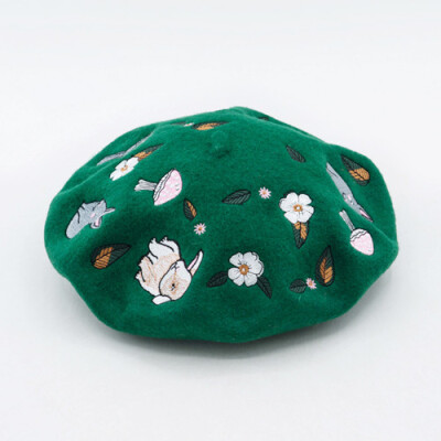 重工刺绣森林系画家帽 爱丽丝梦游仙境兔子蘑菇花贝雷帽