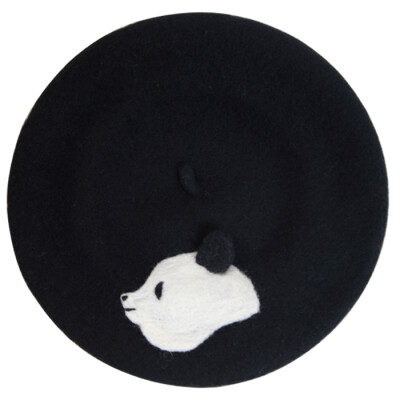  羊毛贝蕾帽亲子款 设计师原创手作 礼物 国宝熊猫 黑白