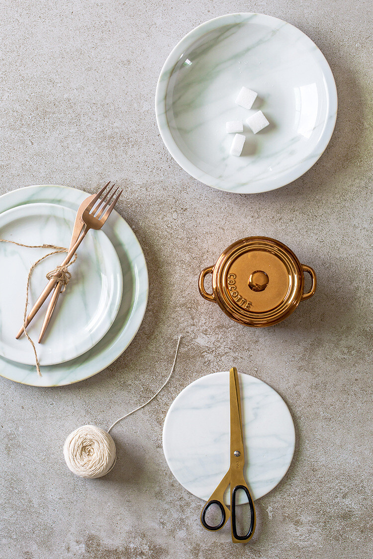 花间树里|浅思念|大理石陶瓷盘 复古牛排盘餐盘汤盘 美食拍摄利器