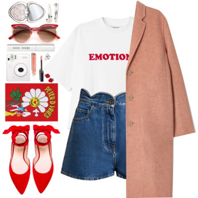 A fashion look from June 2017 featuring red coats, short shorts and stuart weitzman shoes. Browse and shop related looks.