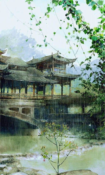 在苗寨见到的风雨桥（侗族风雨桥比较有名，贵州的苗寨也有），里面结构炒鸡美就是画不好。。。。 ​​​