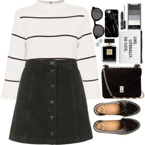 A fashion look from June 2017 featuring stripe shirt, topshop skirts and genuine leather shoes. Browse and shop related looks.