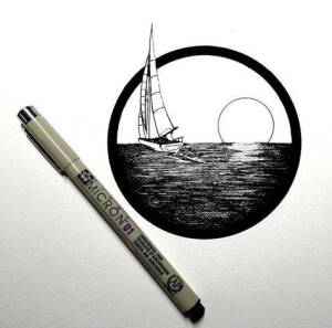 来自插画师 Missfuriosa 针管笔绘画作品  黑白 线描 纸盘画 手绘