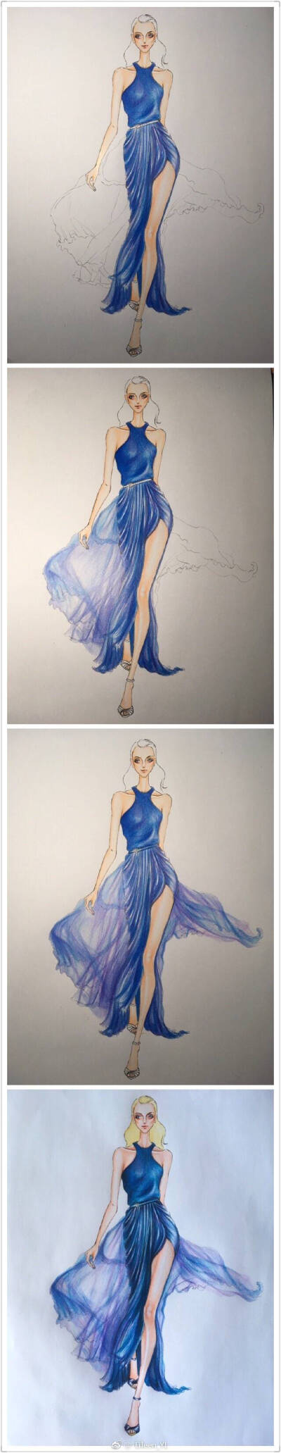 彩铅时装人像三。