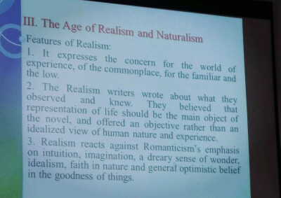 美国文学现实主义 ：生活的再现representation，对浪漫主义的反驳