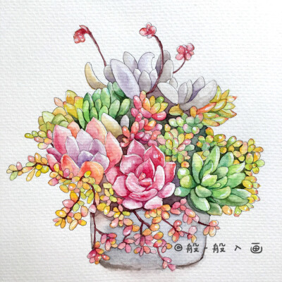 原创作品：多肉植物水彩手绘