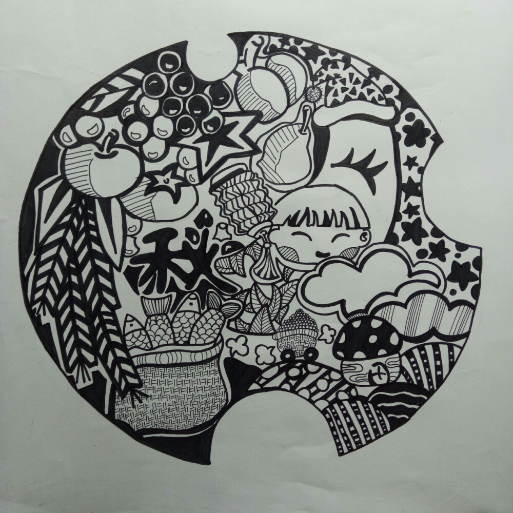 秋
黑白装饰画 儿童画 线描画
