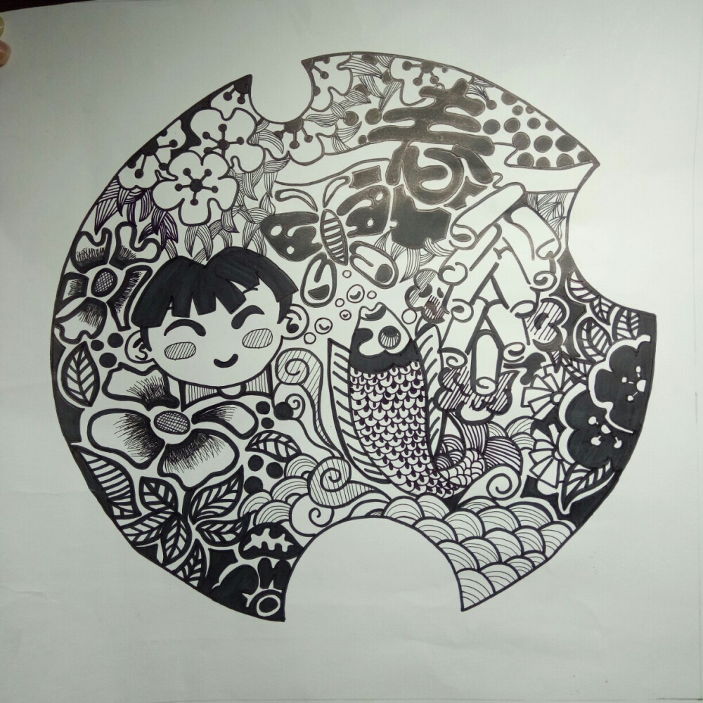 春
黑白装饰画 儿童画 线描画
