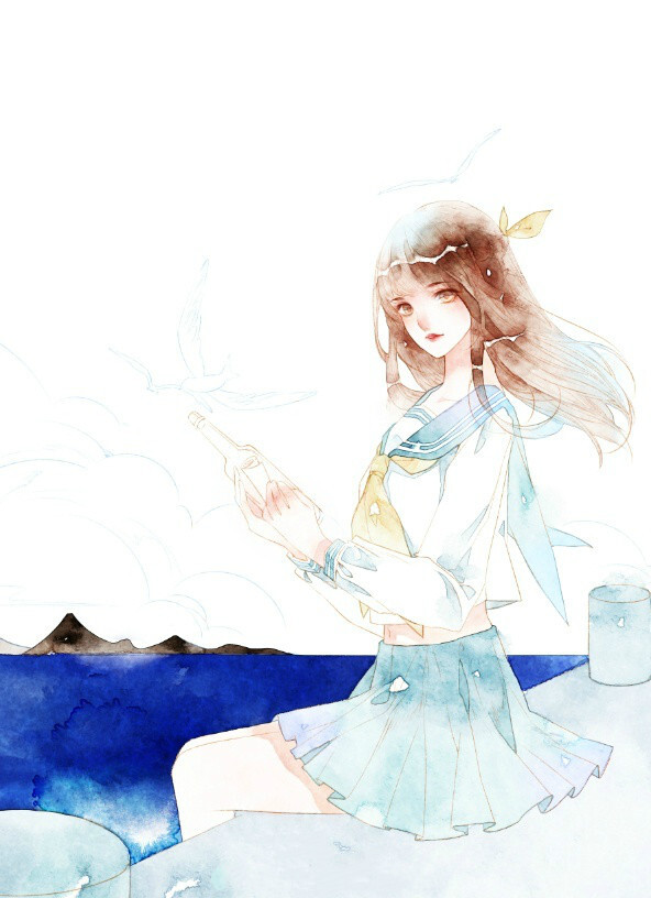 水彩插画女孩绘师清茗