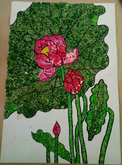 鸡蛋壳荷花画