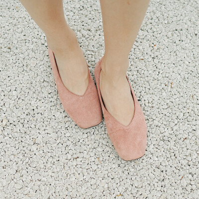 DZBL2017夏复古优雅气质简约方头粉色平跟单鞋芭蕾鞋奶奶鞋 限量