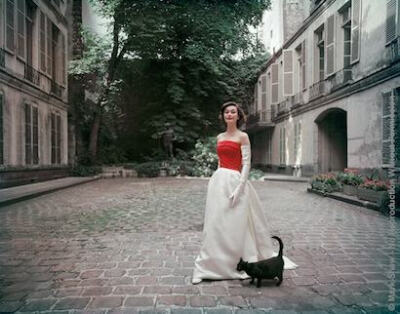 Balenciaga Red and White Satin with Black Cat. Deemed the