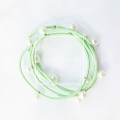 薄荷绿色多层珍珠发圈发带