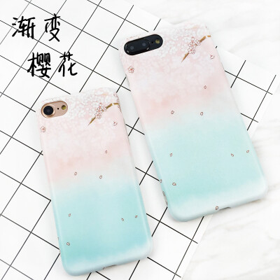 渐变小清新文艺樱花iPhone7plus手机壳6plus保护套6s硅胶软壳女款